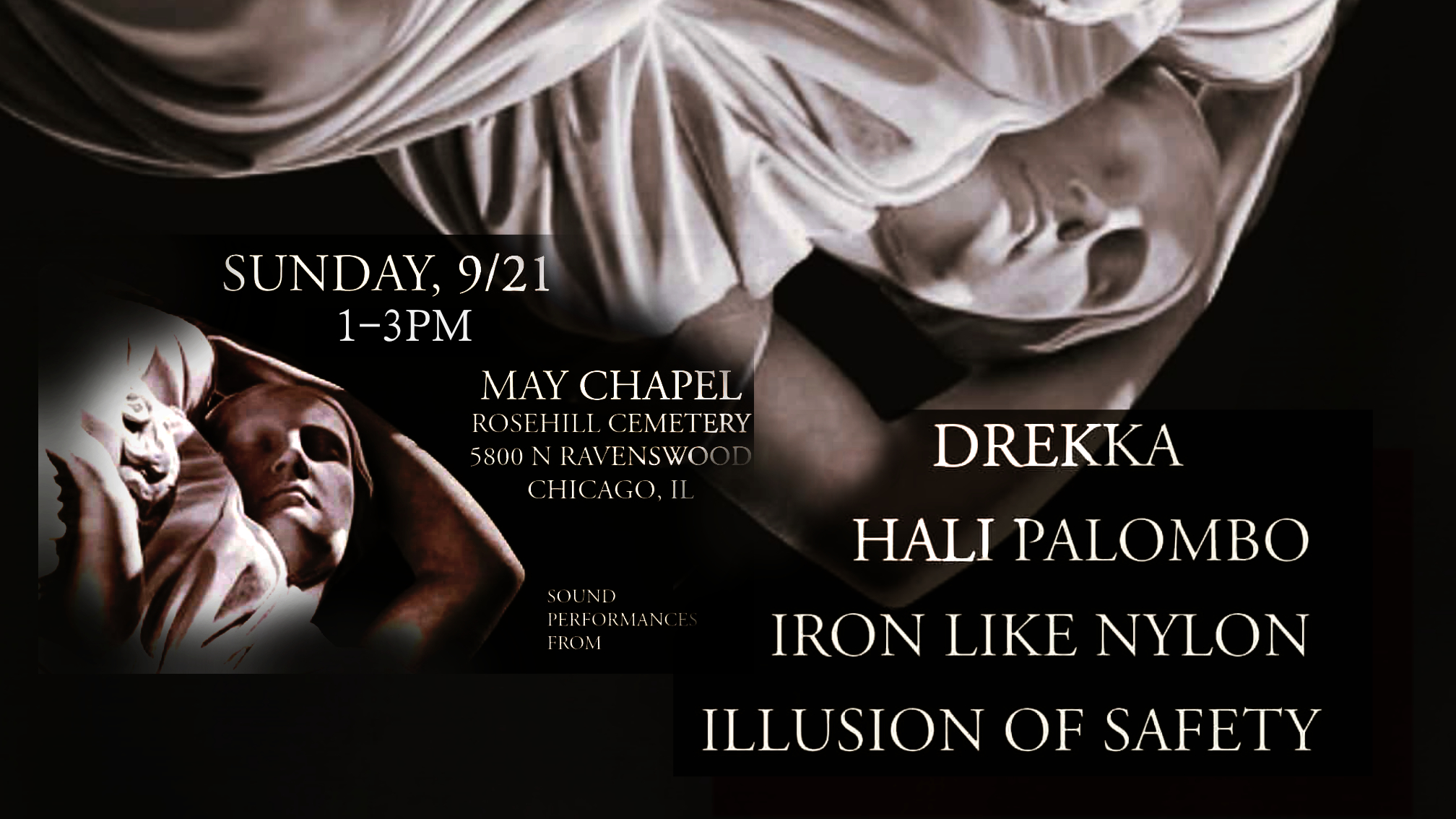 COMPLACENCY PRESENTS A SUNDAY MASS OF EXPERIMENTAL MUSIC @ THE BEAUTIFUL MAY CHAPEL w/ DREKKA © ILLUSION OF SAFETY © IRON LIKE NYLON © HALI PALOMBO